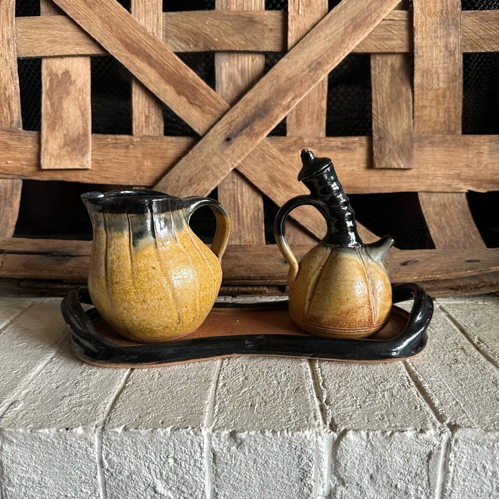 Handmade Adrienne Dellinger Clayeorks vinegar and oil pottery set (51)